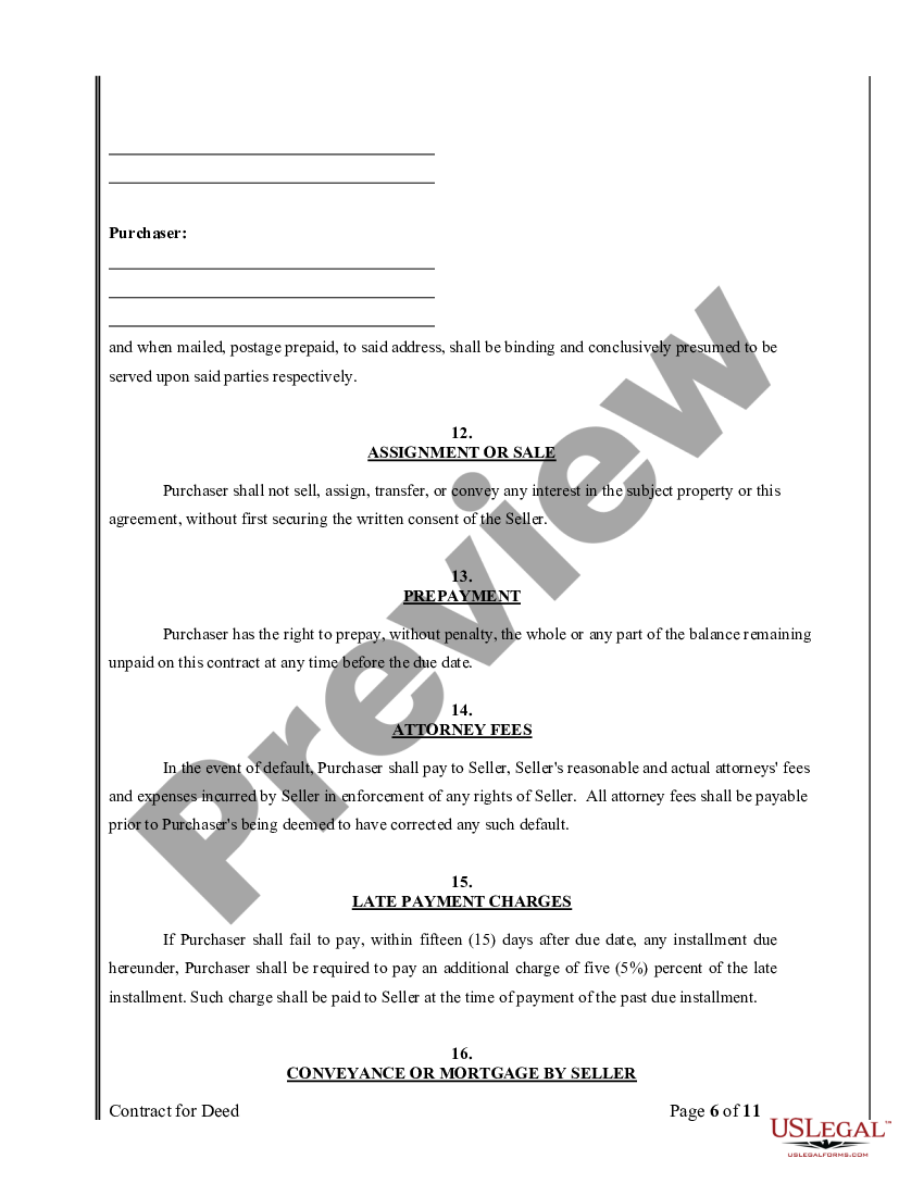 Arkansas Agreement Or Contract For Deed For Sale And Purchase Of Real