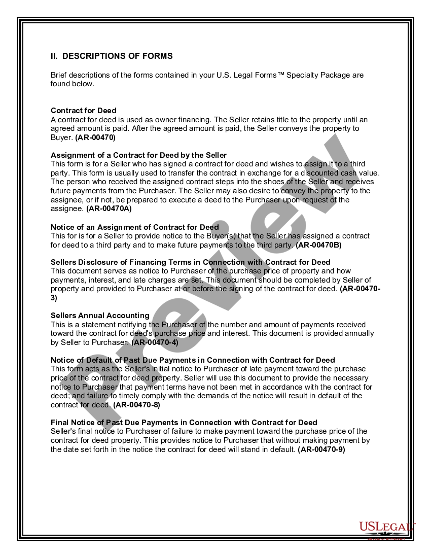 Arkansas Contract For Deed Package Deed Legal Property Us Legal Forms