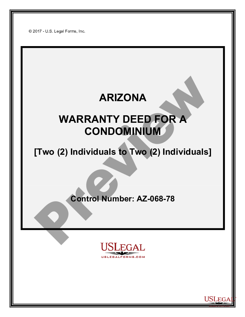 Arizona Warranty Deed For A Condominium From Two Individuals To Two