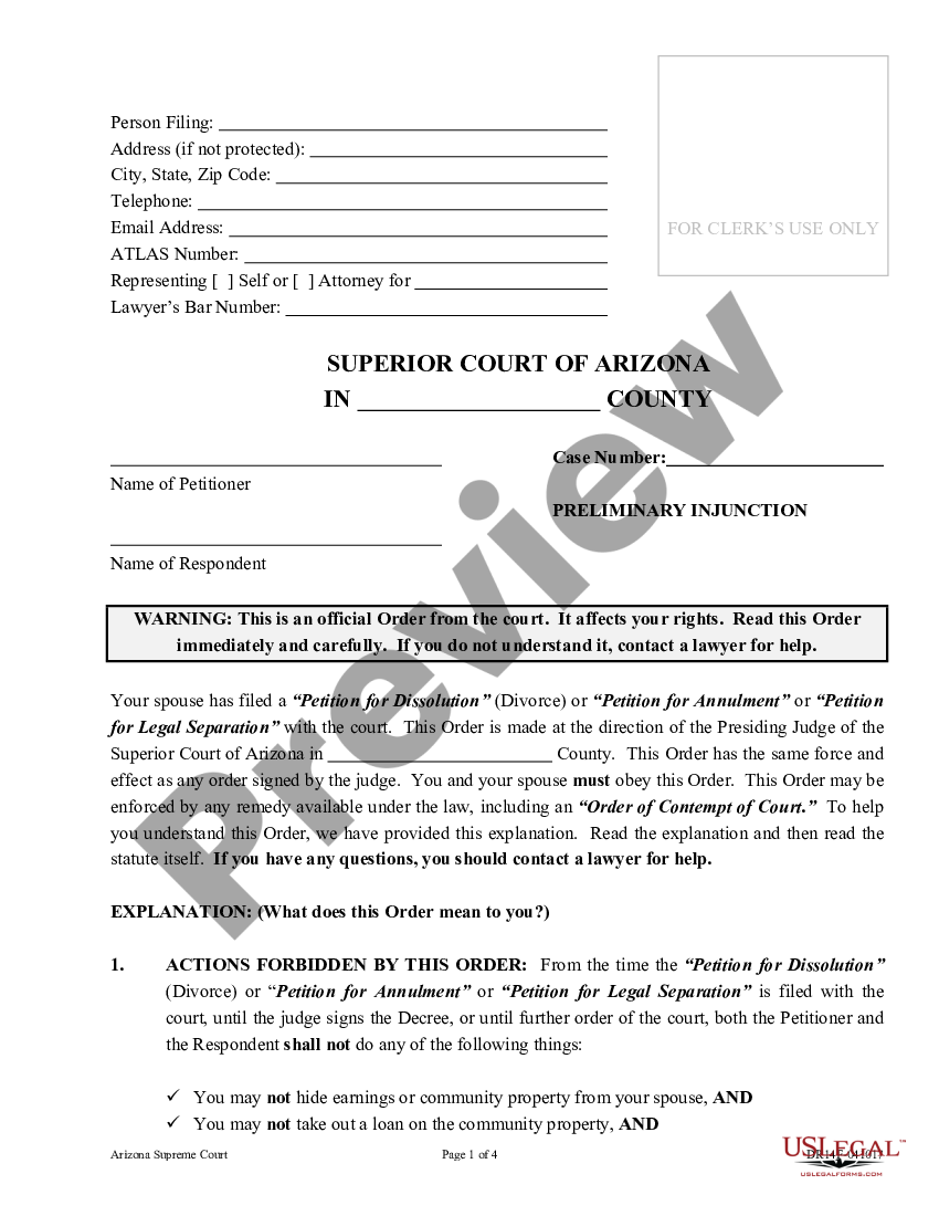 Arizona Preliminary Injunction Preliminary Injunction Us Legal Forms