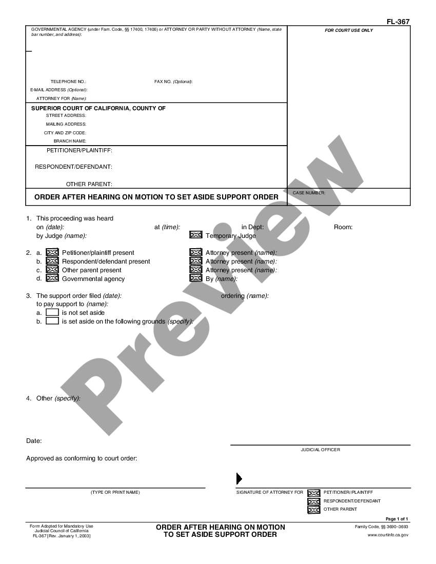 California Order After Hearing On Motion To Set Aside Support Us