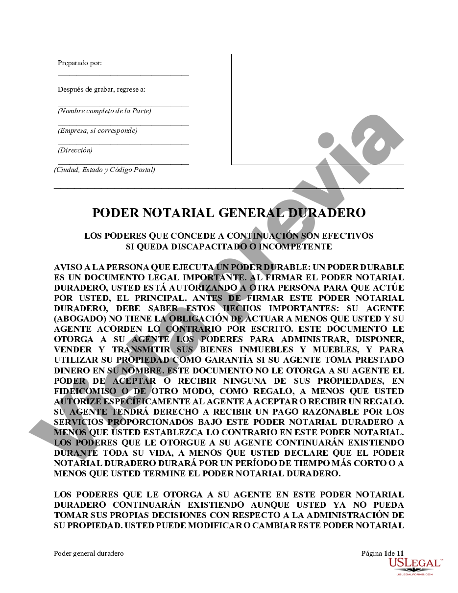 Vista California Poder General Duradero Para La Propiedad Y Las