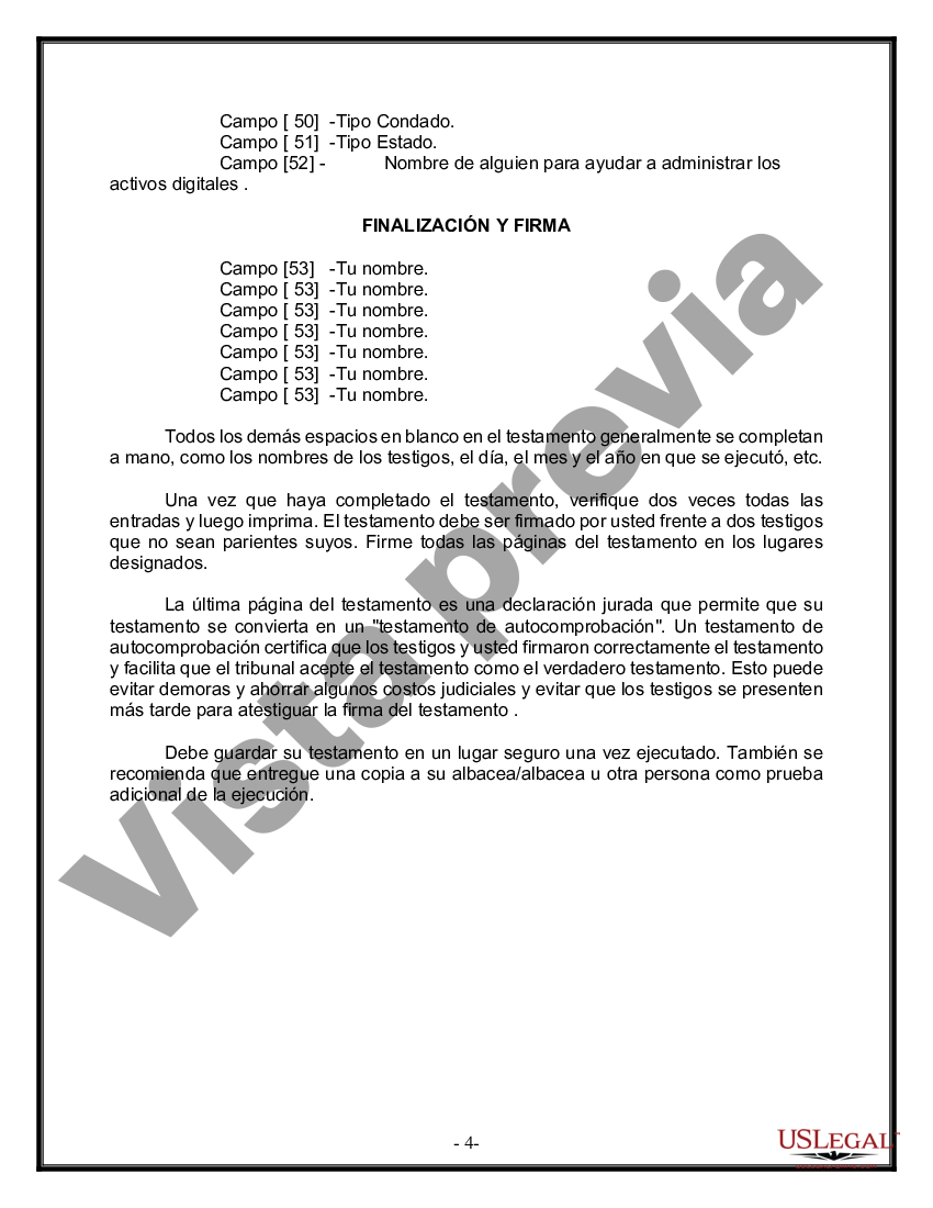 Chula Vista California Formulario De Ltima Voluntad Y Testamento Legal