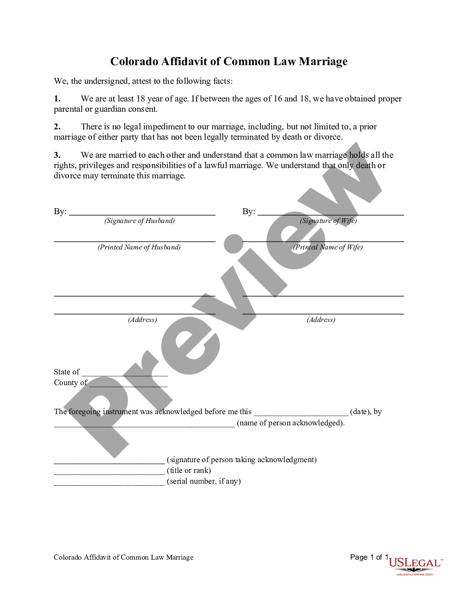 Colorado Affidavit Of Common Law Marriage Common Law Marriage Form