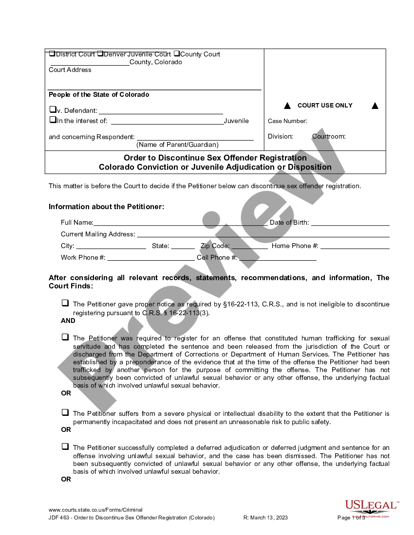 Colorado Springs Order To Discontinue Sex Offender Registration