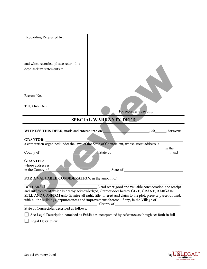 Waterbury Connecticut Special Warranty Deed Connecticut Special Deed