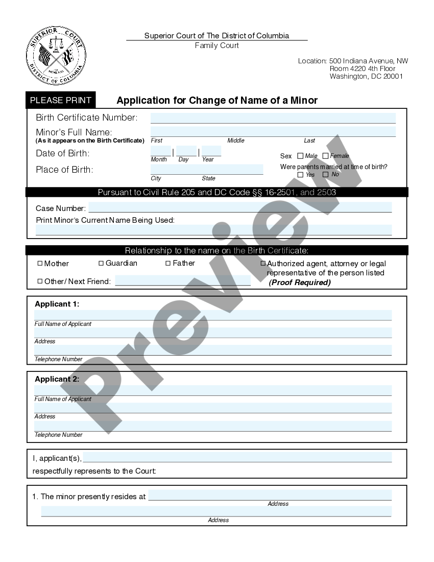 District Of Columbia Instructions And Forms For Changing The Name Of A