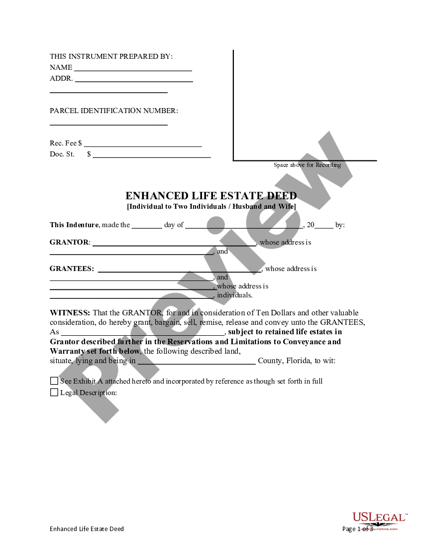 Florida Enhanced Life Estate Or Lady Bird Deed Florida Lady Deed