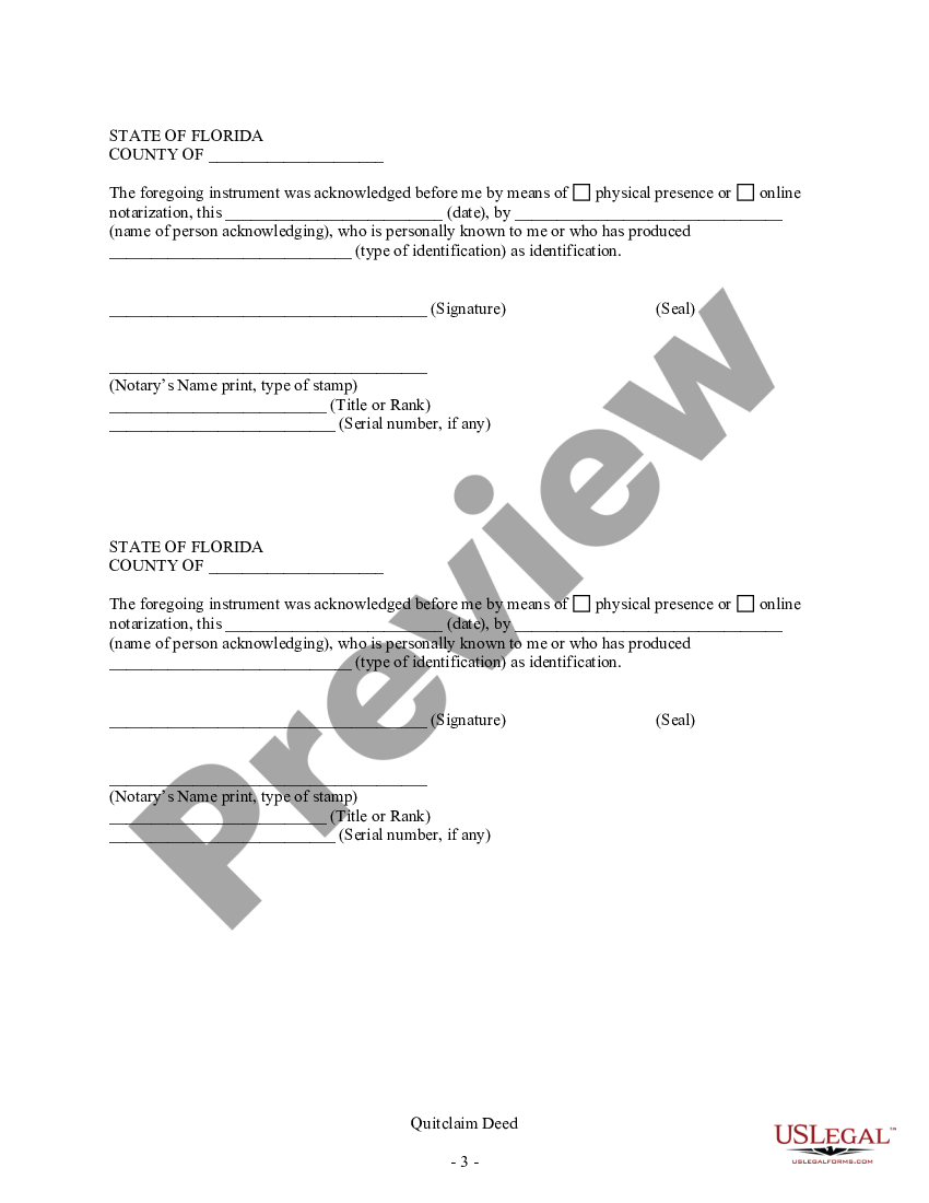 Hillsborough Florida Quitclaim Deed From Husband Wife And An