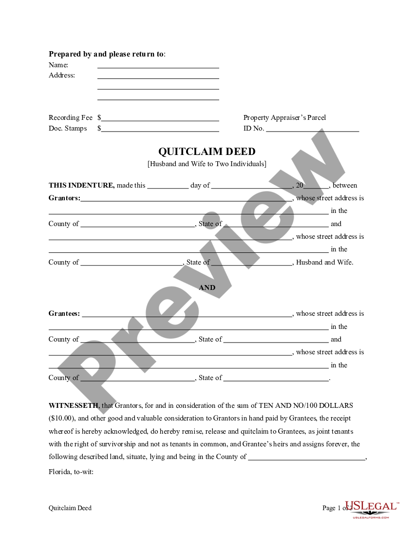 Lakeland Florida Quitclaim Deed From Husband And Wife To Two