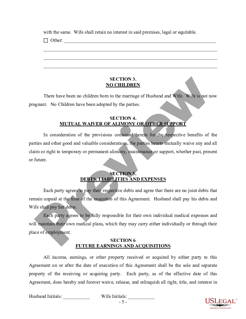 Georgia Marital Legal Separation And Property Settlement Agreement For