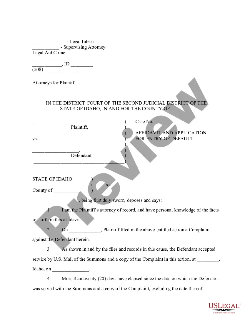 Idaho Application And Affidavit For Entry Of Default US Legal Forms