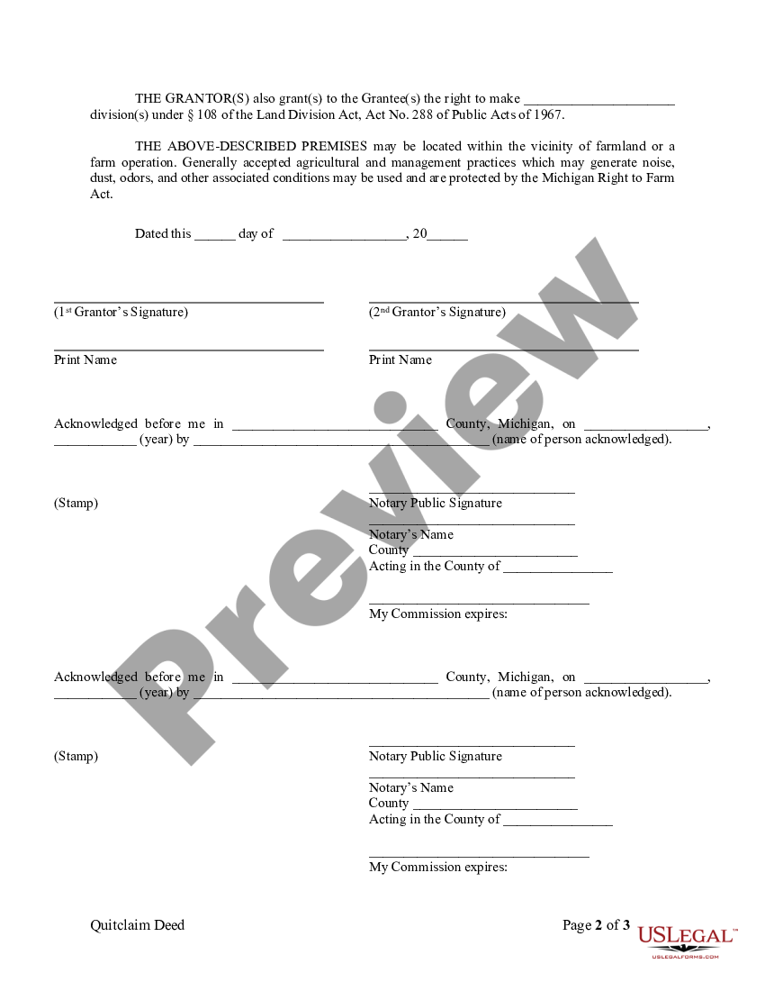 Detroit Michigan Quitclaim Deed From Husband And Wife To An Individual