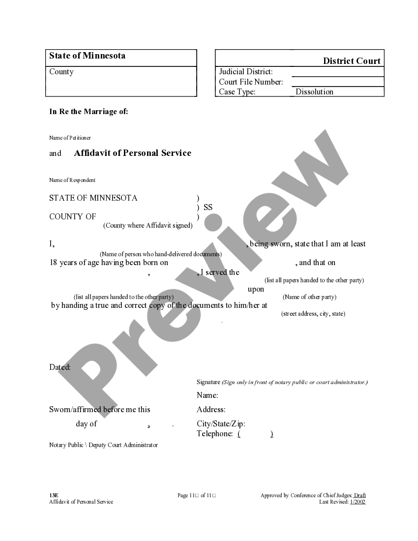 Minnesota Affidavit Of Personal Service Us Legal Forms