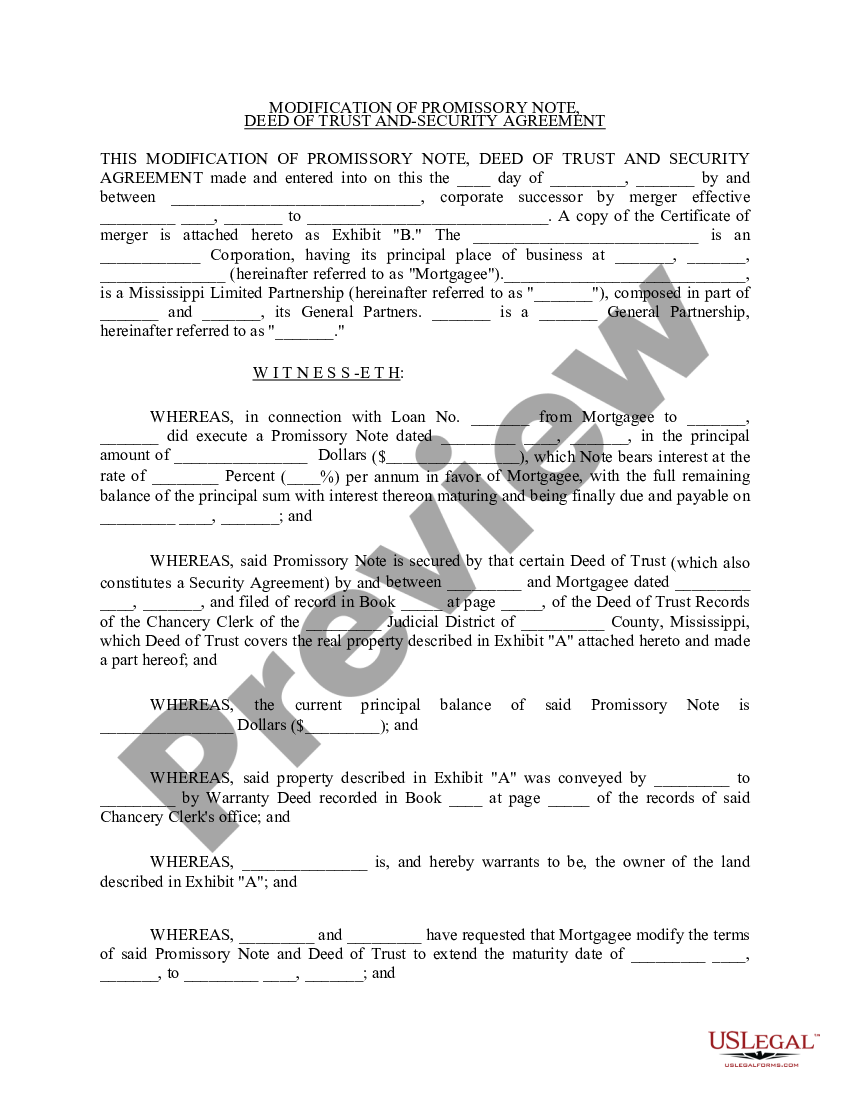 Modification Of Note Secured By Deed Of Trust Form US Legal Forms