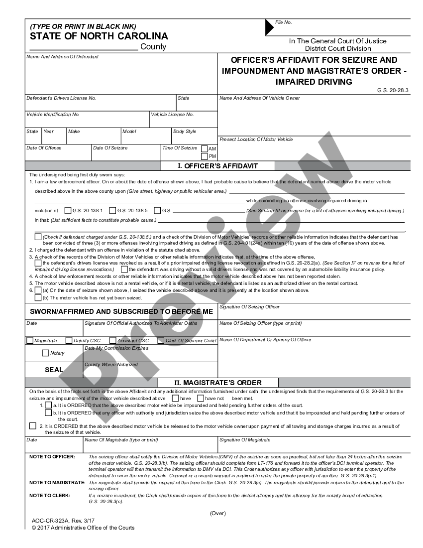 Greensboro North Carolina Officer S Affidavit For Seizure And