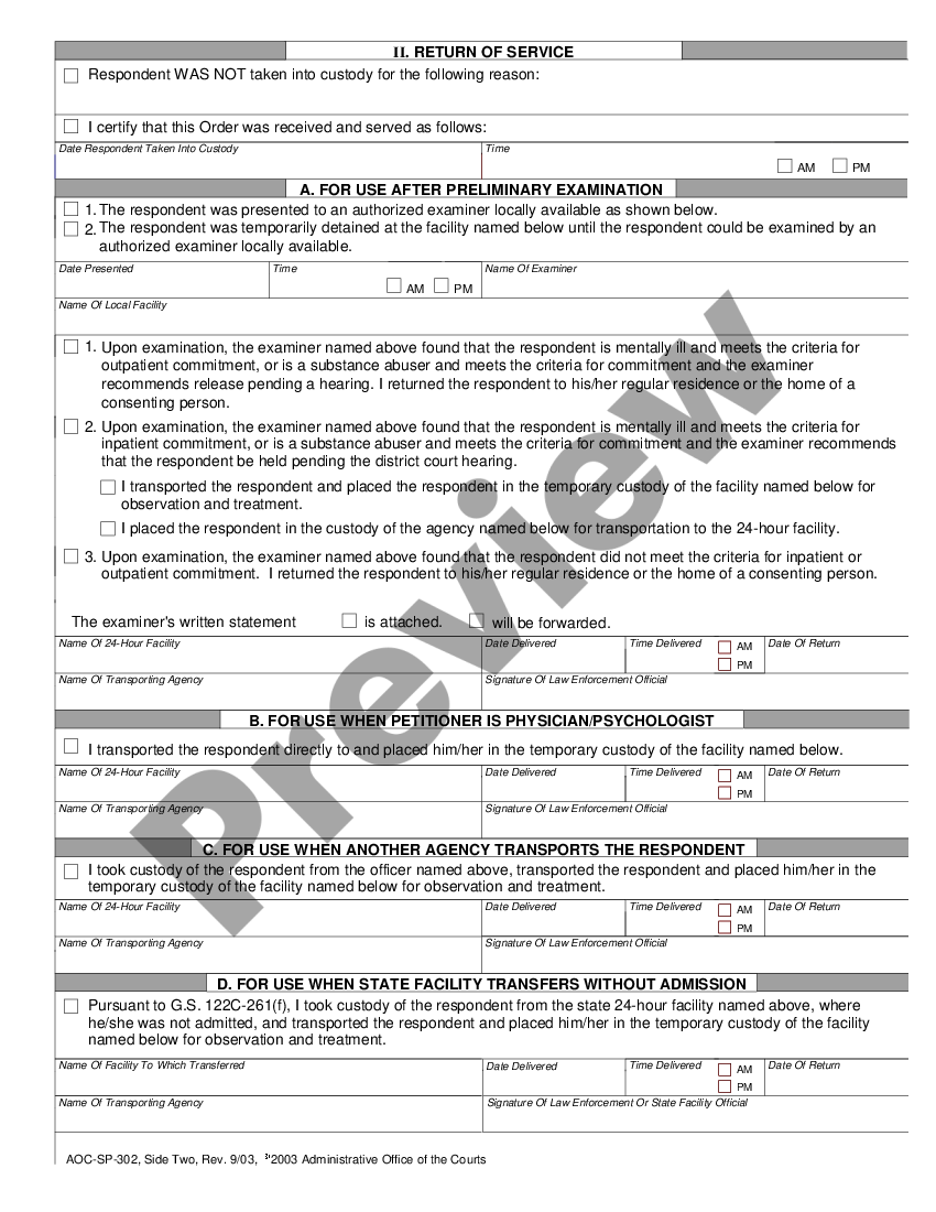 North Carolina Findings And Custody Order Involuntary Commitment Us