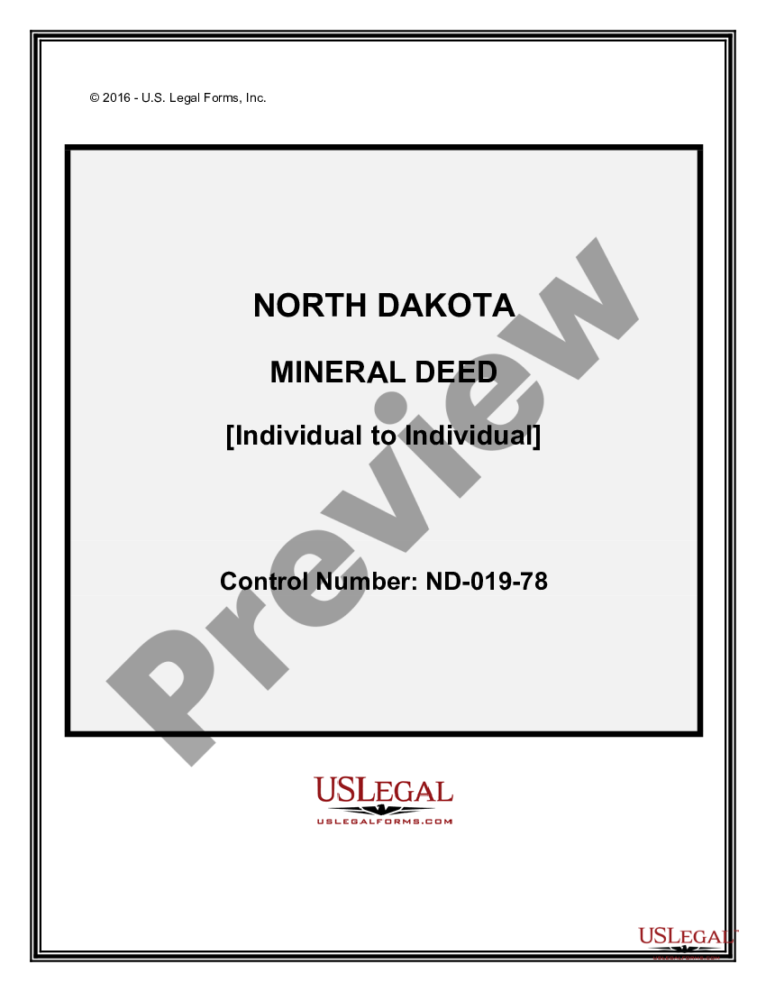 North Dakota Mineral Deed Individual To Individual North Dakota