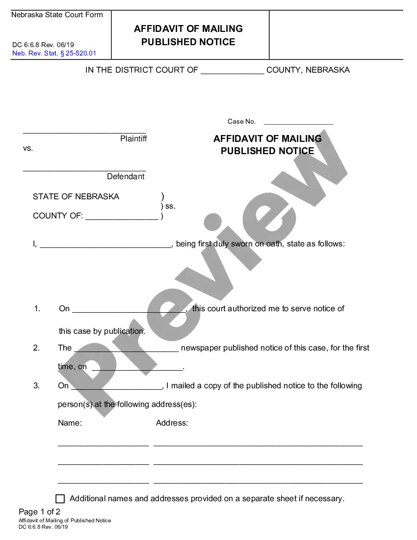 Nebraska Affidavit Of Mailing Public Notice Us Legal Forms