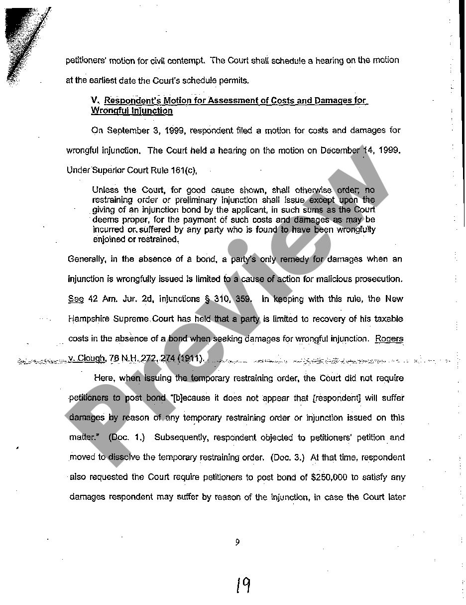 Manchester New Hampshire Order Regarding Motion For Reconsideration And
