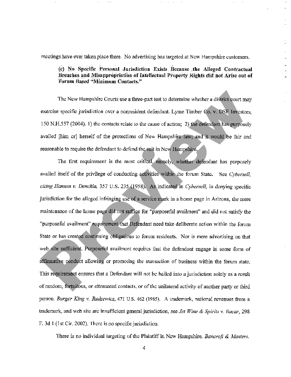 New Hampshire Defendant S Motion To Dismiss And Memorandum Of Law In