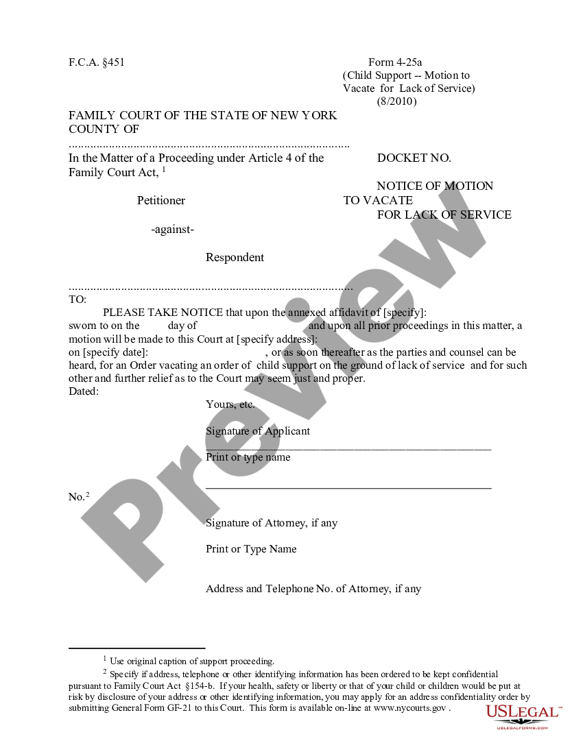 Nassau New York Notice Of Motion To Vacate For Lack Of Service US