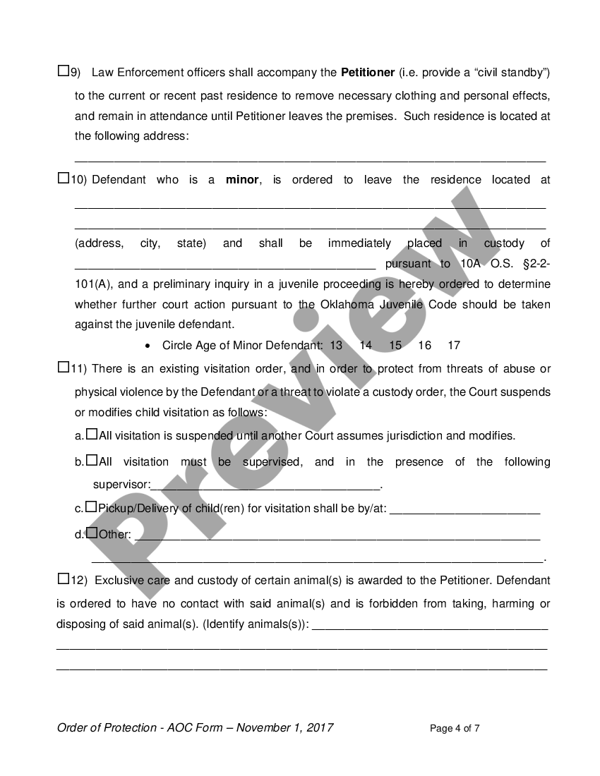 Oklahoma Protective Order Us Legal Forms