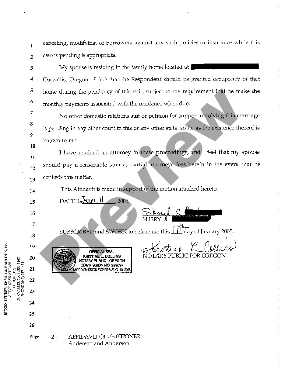 Oregon Affidavit Of Petitioner US Legal Forms