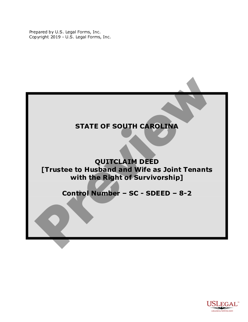 South Carolina Quitclaim Deed For Trustee To Husband And Wife As Joint