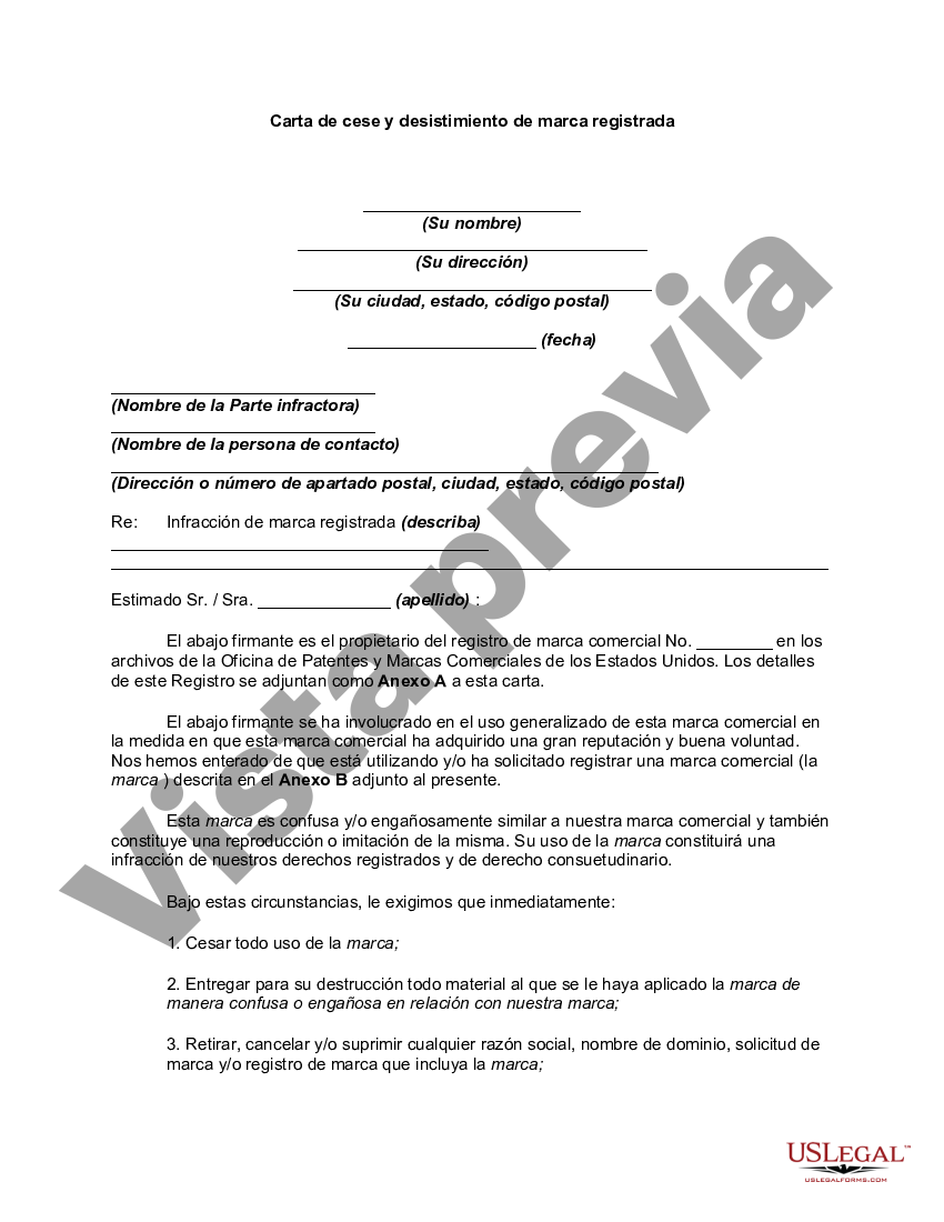 Hillsborough Florida Carta De Cese Y Desistimiento De Marca Registrada