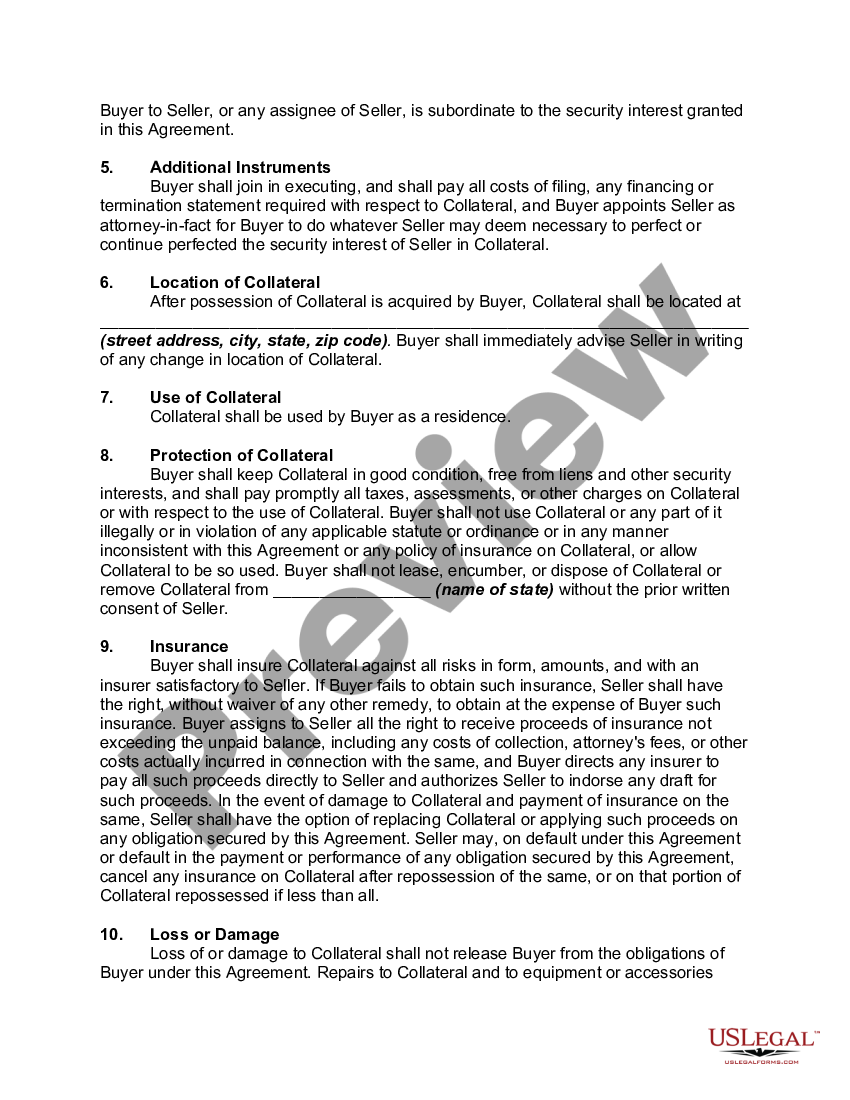 Security Agreement With Regard To Installment Sale Of Mobile Home