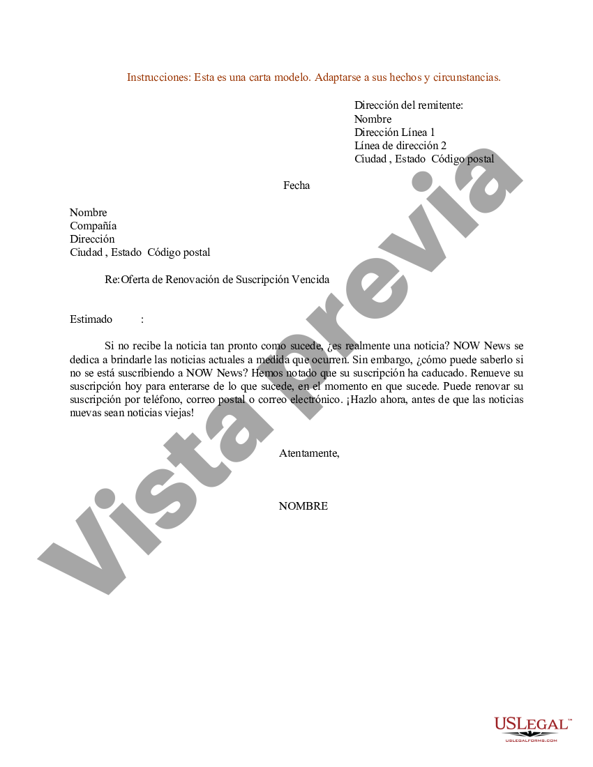 Ohio Ejemplo De Carta De Oferta De Renovaci N De Suscripci N Vencida