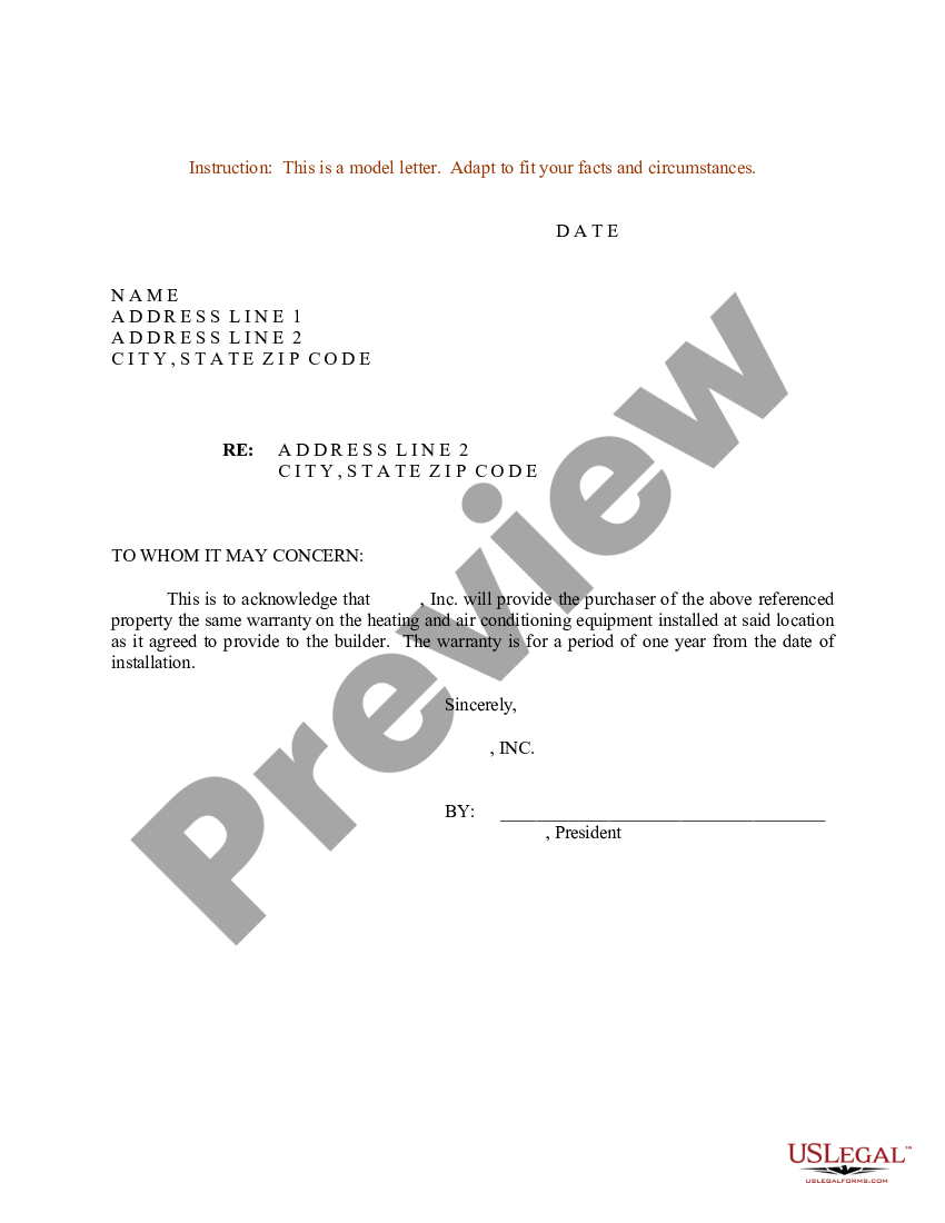 Sample Warranty Letter For Electrical Contractor Us Legal Forms