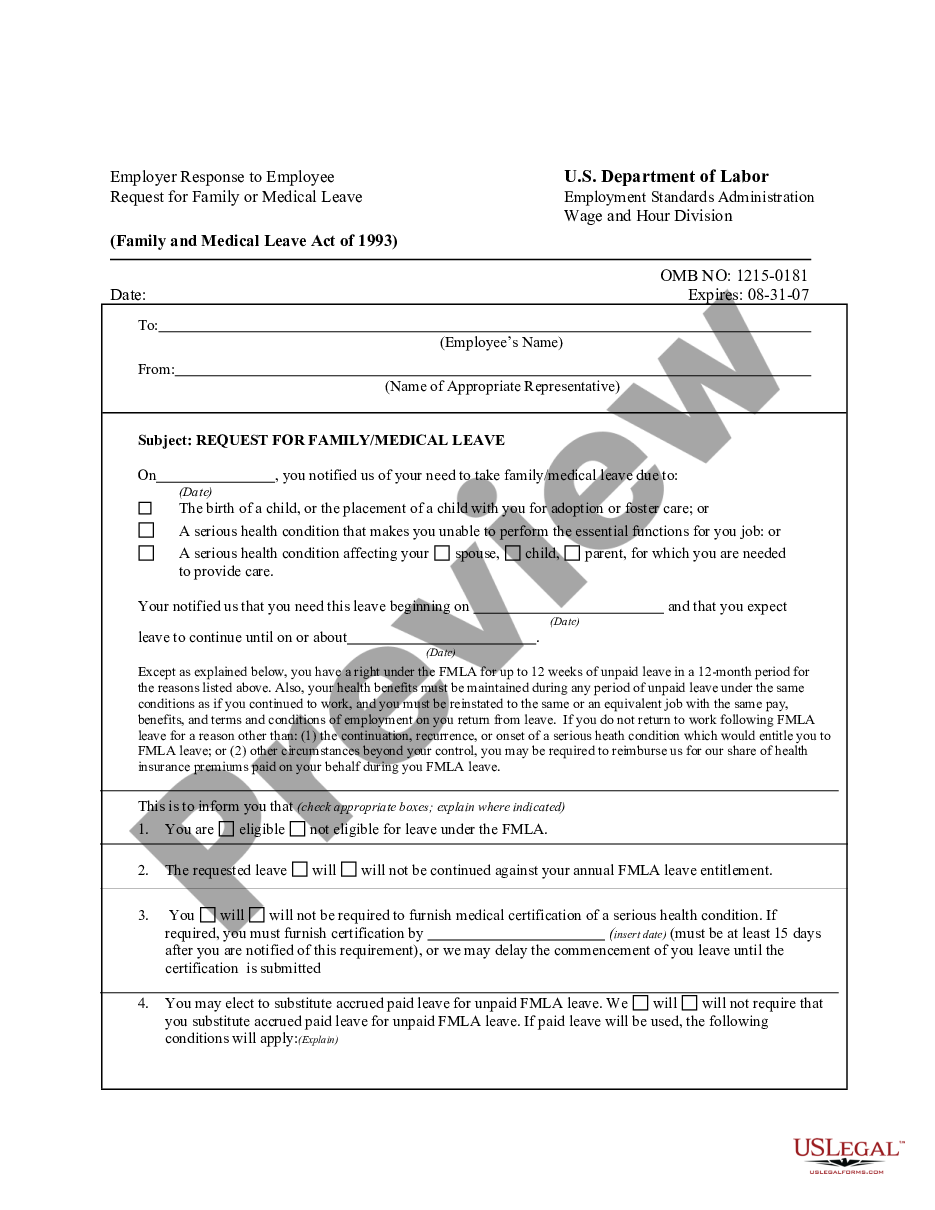 Vermont Employer Fmla Response Form Wh Printable Fmla Forms