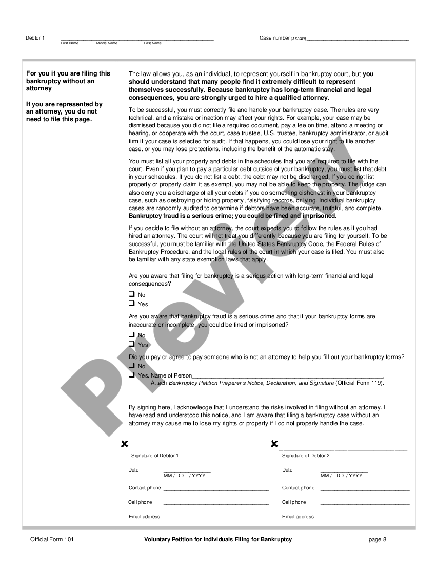 Voluntary Petition For Individuals Filing For Bankruptcy Us Legal Forms