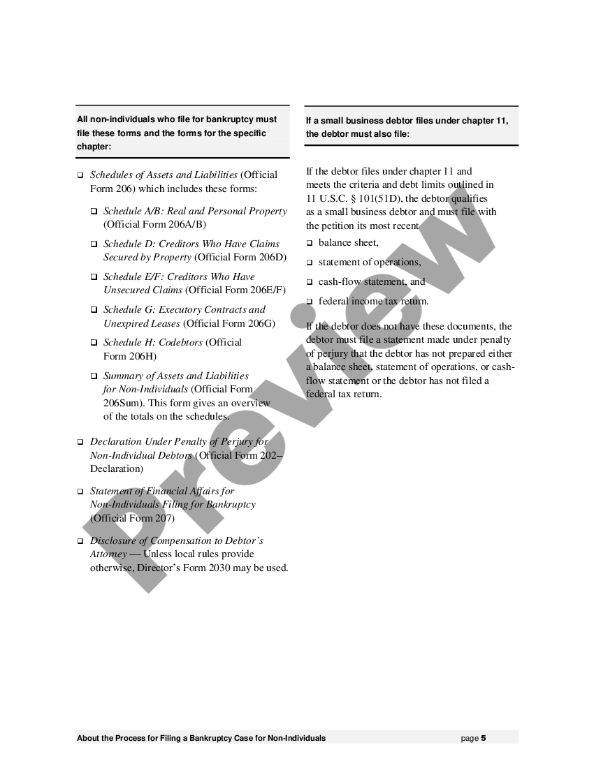 Instructions For Voluntary Petition For Non Individuals Filing For