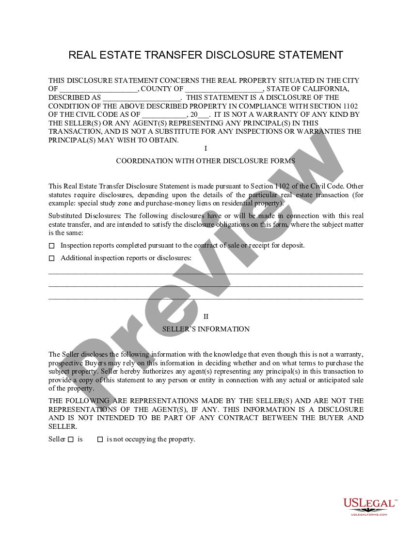 Real Estate Transfer Disclosure Statement US Legal Forms