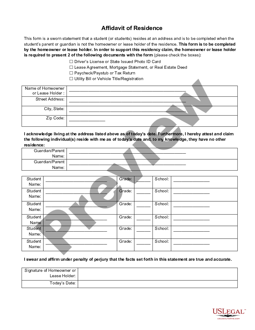 Affidavit Of Residence Us Legal Forms