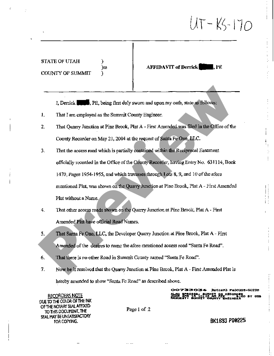 Utah Affidavit US Legal Forms