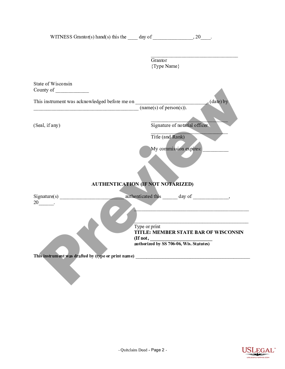 Wisconsin Quitclaim Deed From Individual To Two Individuals In Joint