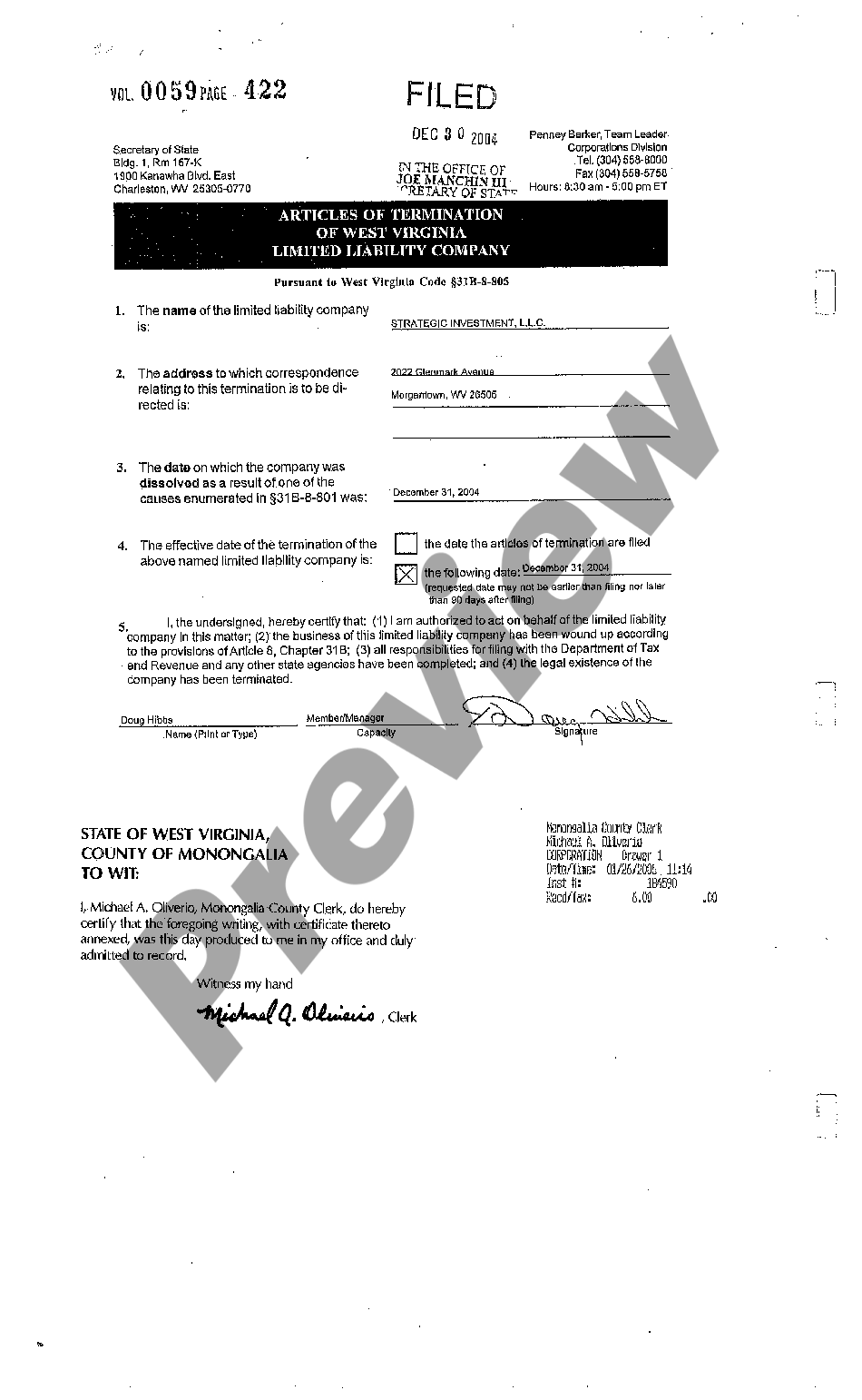 West Virginia Certificate Of Termination Of Llc Us Legal Forms