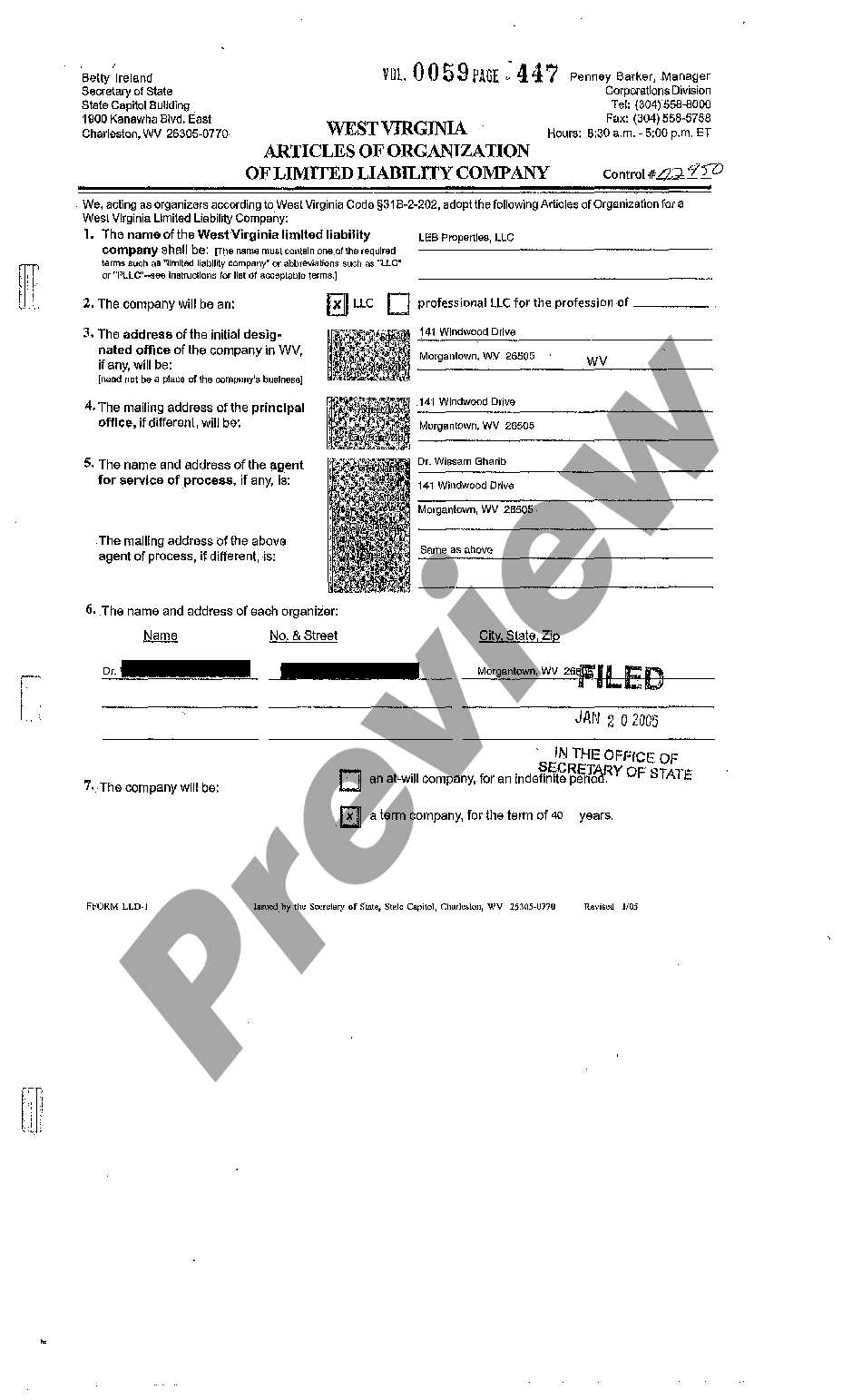 West Virginia Certificate Of A Limited Liability Company Llc Formation