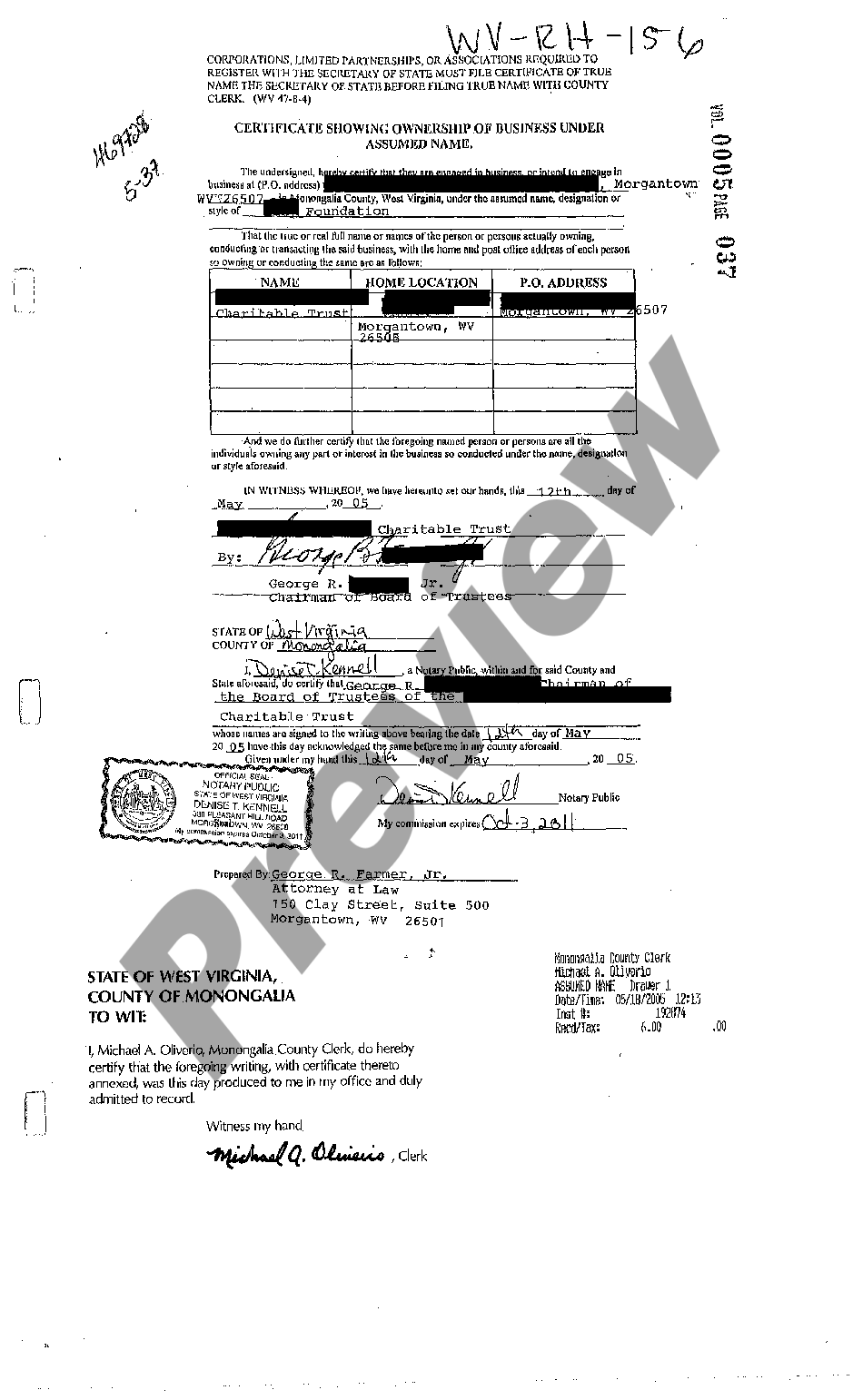 West Virginia Certificate Showing Ownership Of Business Under Assumed