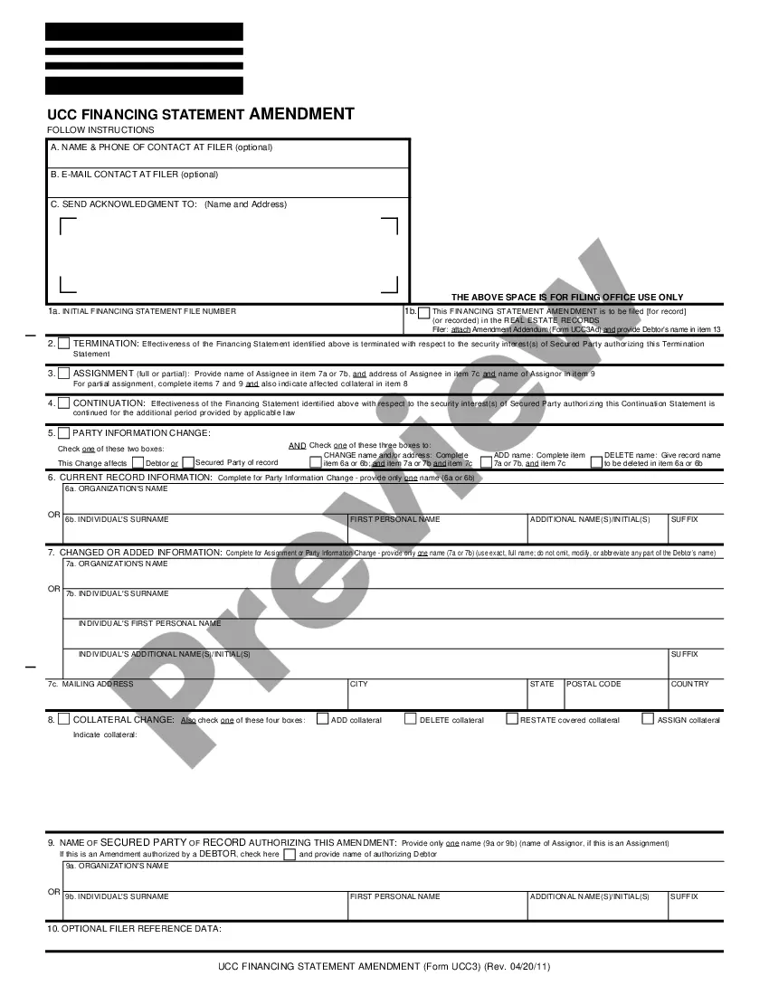 Wyoming UCC3 Financing Statement Amendment US Legal Forms