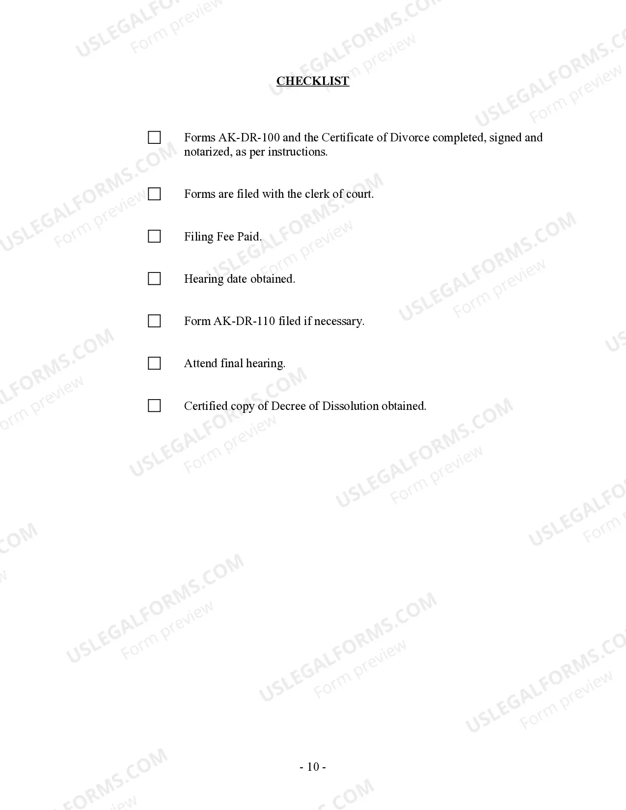 Preview Alaska No-Fault Uncontested Agreed Divorce Package for Dissolution of Marriage with Adult Children and with or without Property and Debts