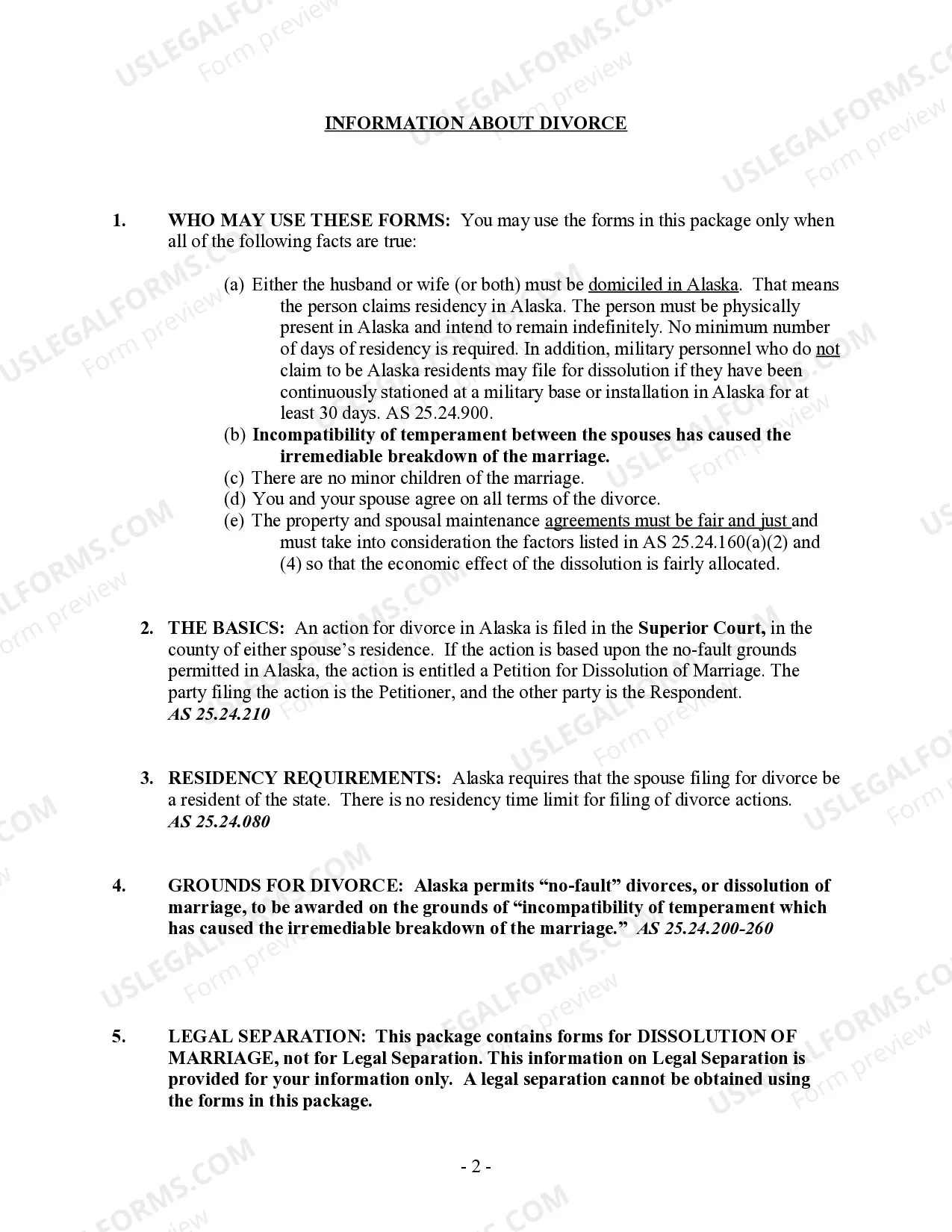 Preview Alaska No-Fault Uncontested Agreed Divorce Package for Dissolution of Marriage with Adult Children and with or without Property and Debts