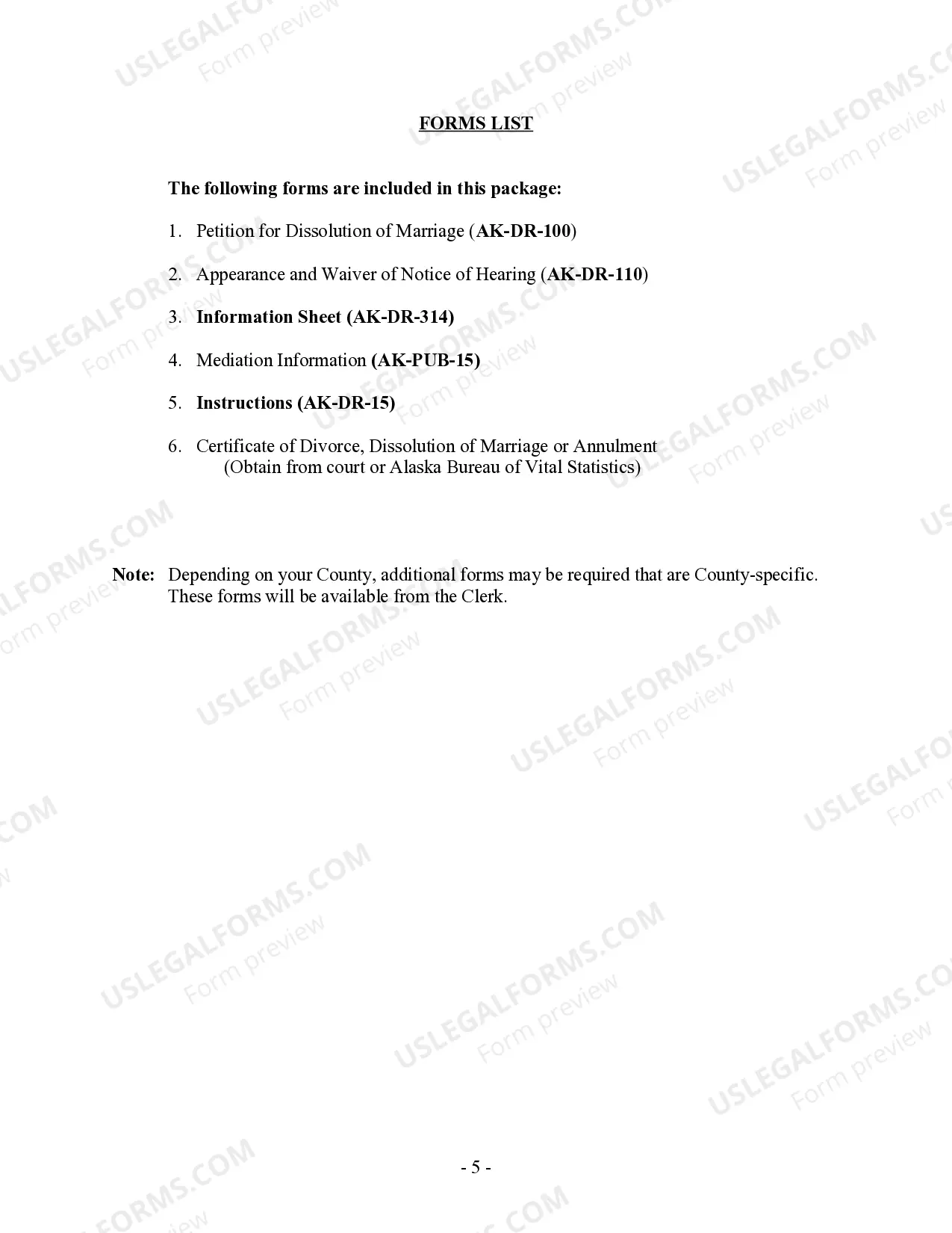 Preview Alaska No-Fault Uncontested Agreed Divorce Package for Dissolution of Marriage with Adult Children and with or without Property and Debts