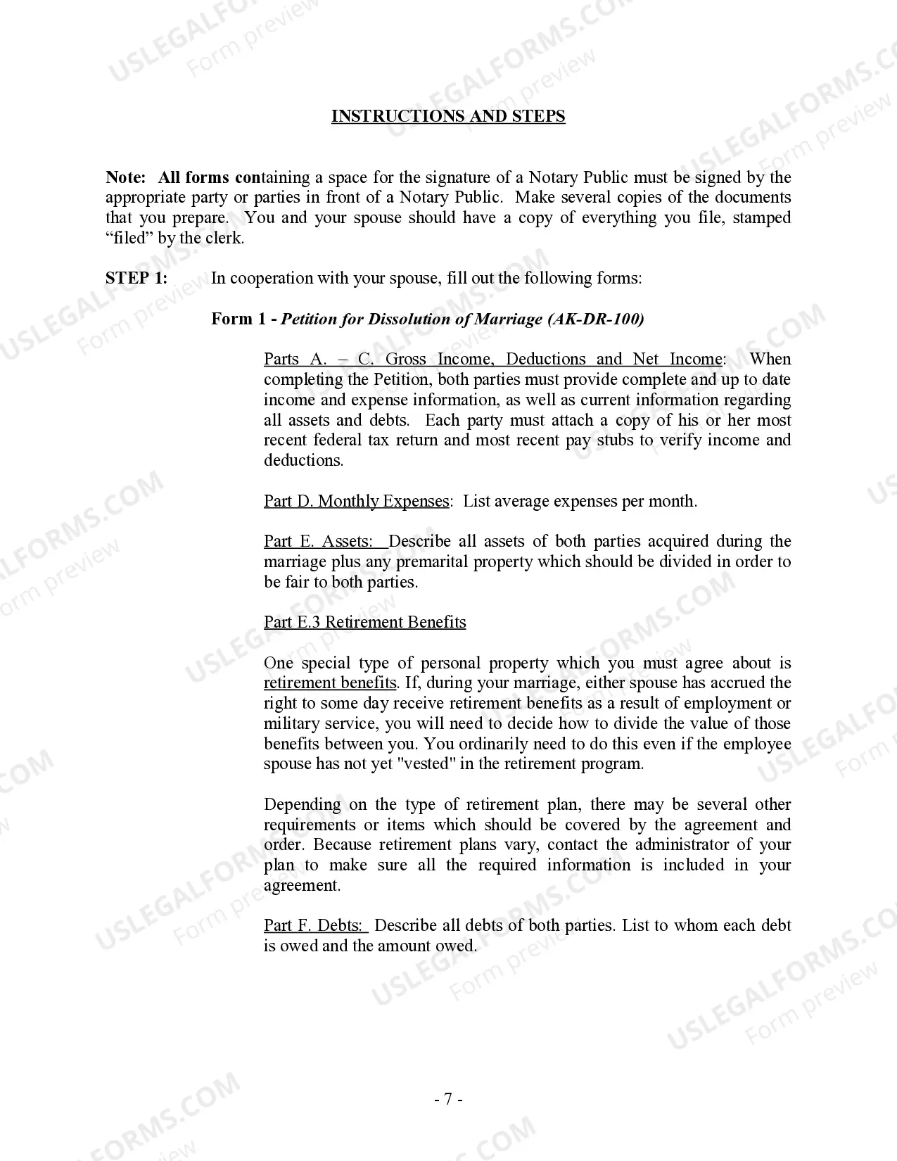 Preview Alaska No-Fault Uncontested Agreed Divorce Package for Dissolution of Marriage with Adult Children and with or without Property and Debts