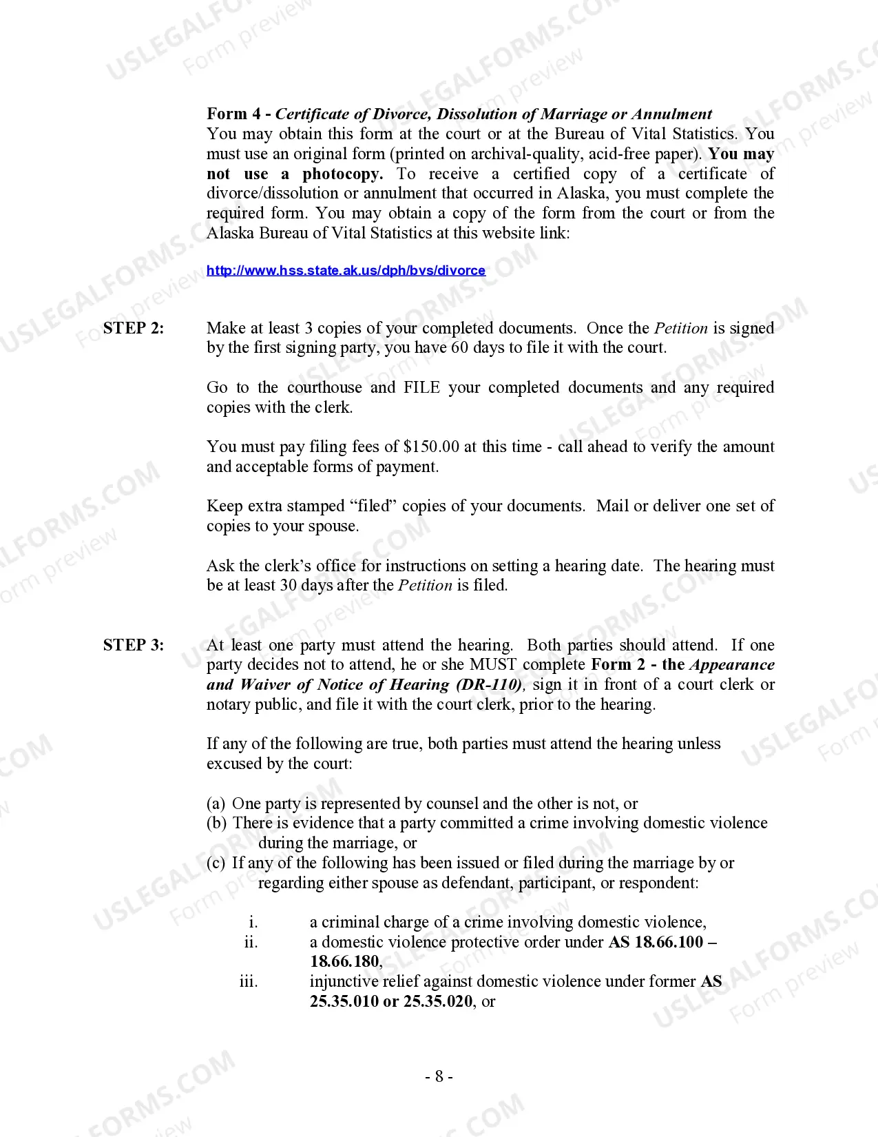 Preview Alaska No-Fault Uncontested Agreed Divorce Package for Dissolution of Marriage with Adult Children and with or without Property and Debts