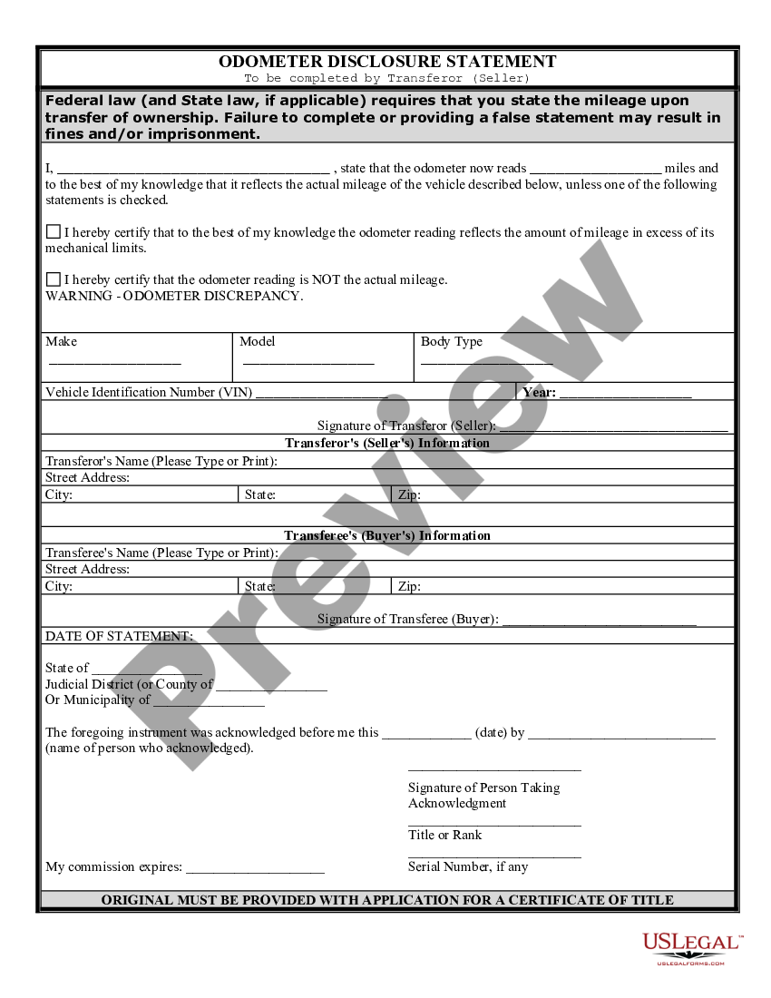 Alaska Bill Of Sale With Odometer Disclosure Us Legal Forms